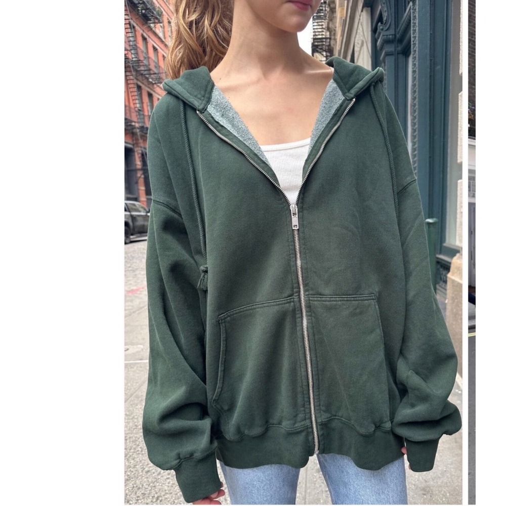 Brandy Melville Christy Hoodie Green Oversized Womens Zip Up Sweatshirt J Galt
